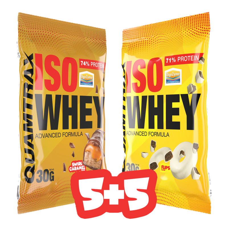 QUAMTRAX ISO WHEY FLIPS 5 X 30 GR & SWIRL CARAMEL 5 X 30 GR