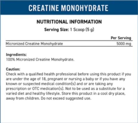 Creatine Monohydrate 250 gr. etiqueta