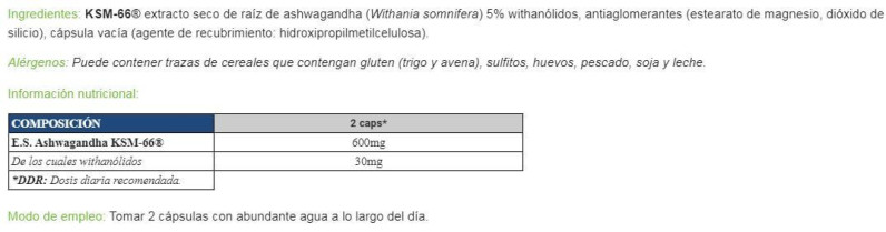 Etiqueta QUAMTRAX ASHWAGANDHA 60 VEGGIE CAPS