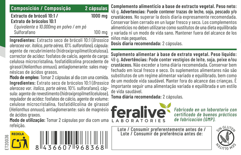 FERALIVE BROCOLI 60 CAPS composicion