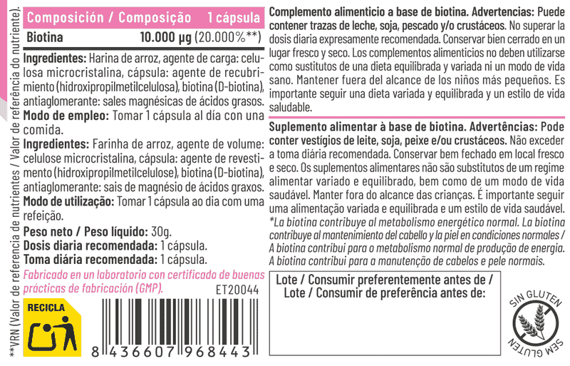 composición FERALIVE BIOTINA 60 CAPS