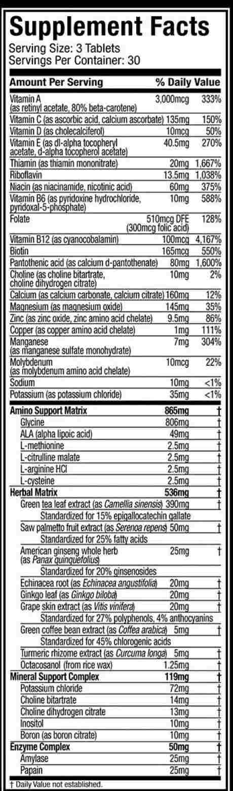 etiqueta MUSCLETECH PLATINUM MULTI VITAMIN